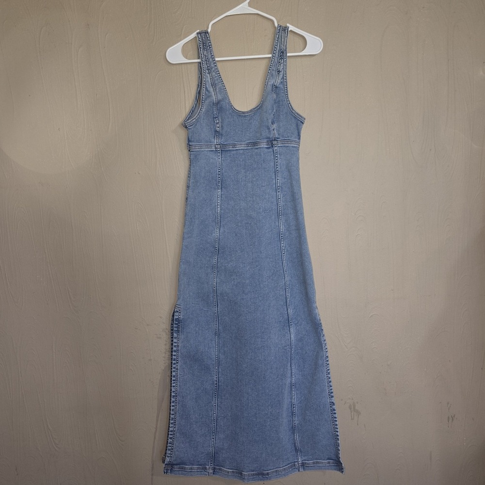 American Eagle Denim Scoop Neck Sleeveless Maxi Dress Blue Jean Size 0